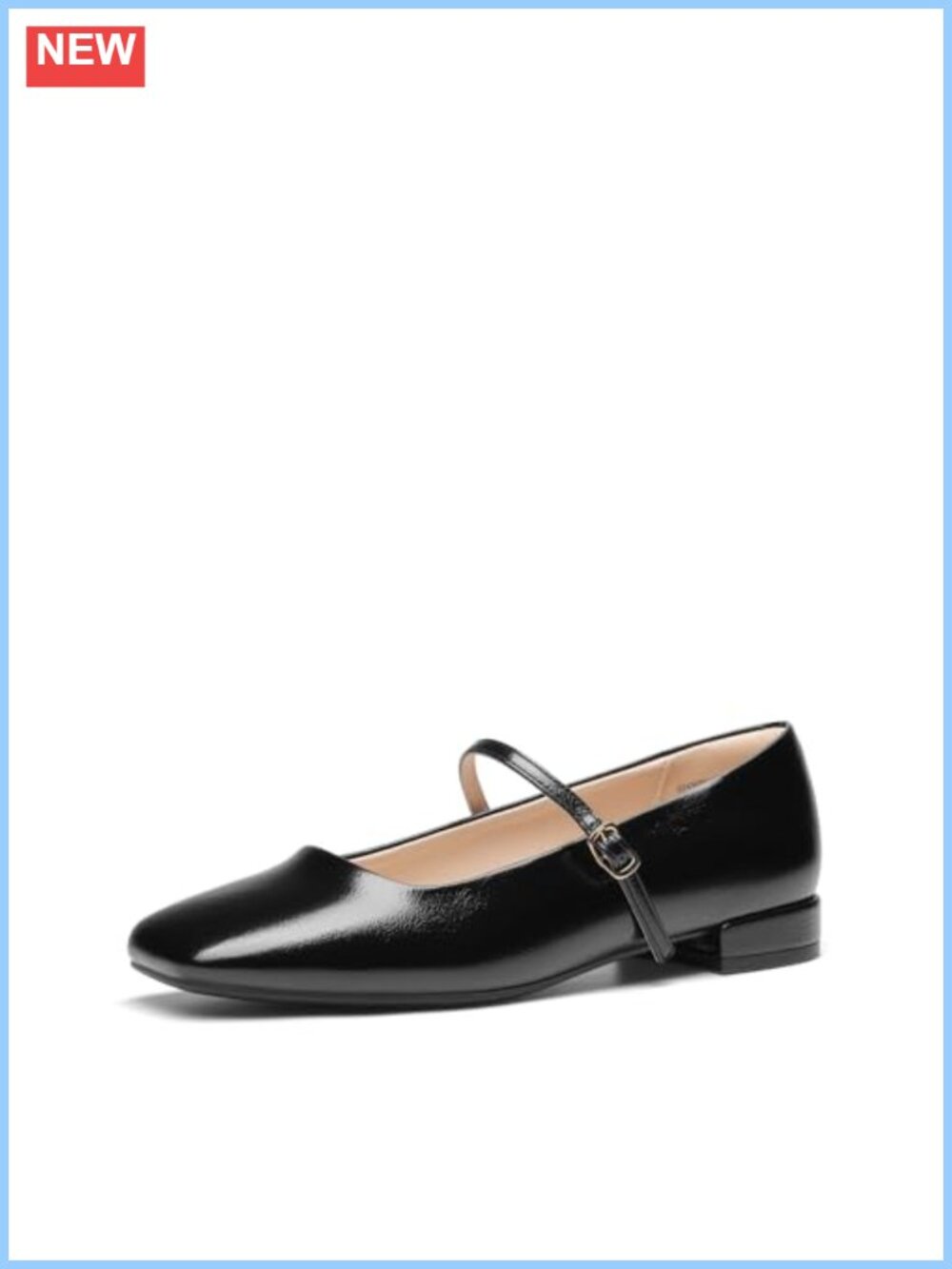 Square Toe Mary Jane Ballet Flats Faux Leather Adjustable Buckle Strap